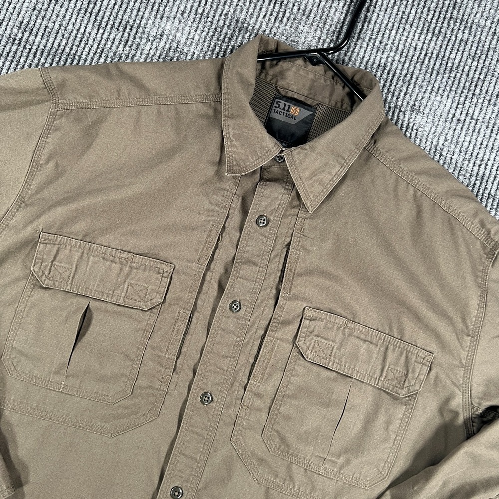 5.11 Tactical Shirt‎ Mens XL Extra Large Brown Long Sleeve Button Up Security